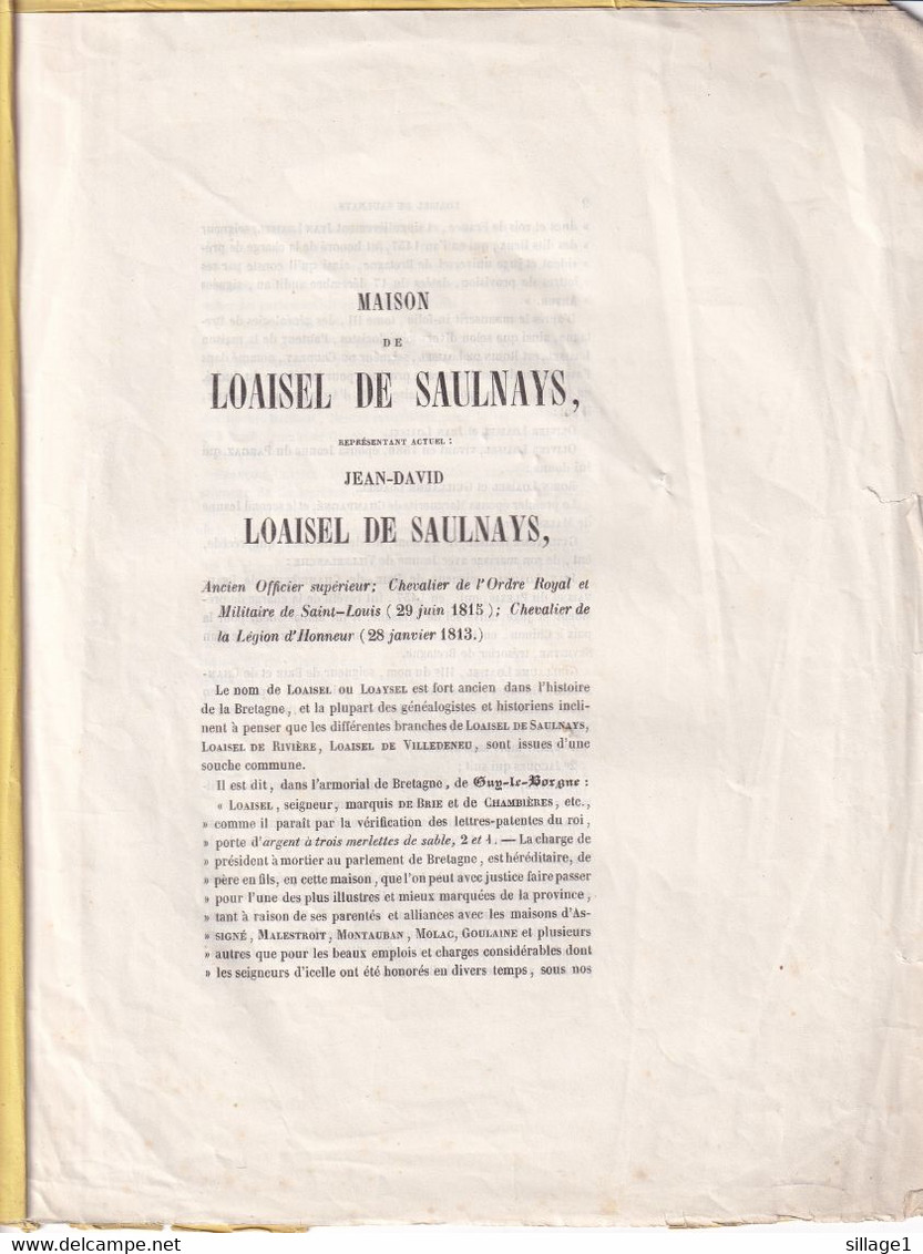 Freneuse - Château (Eure 27) Maison De Loaisel De Saulnays 1856 - 5 Pages Famille D'Origine De Bretagne - Normandie