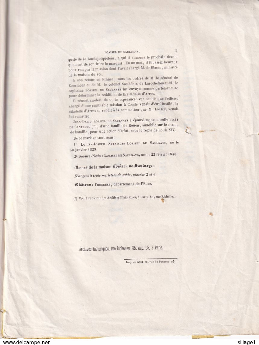 Freneuse - Château (Eure 27) Maison De Loaisel De Saulnays 1856 - 5 Pages Famille D'Origine De Bretagne - Normandie