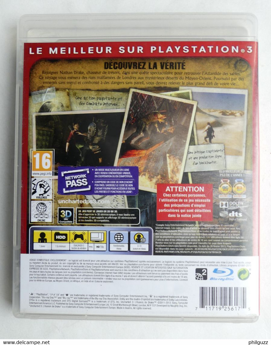 JEU PLAYSTATION PS3 UNCHARTED 3 L'ILLUSION DE DRAKE  AVEC BOITIER ET LIVRET - PS3