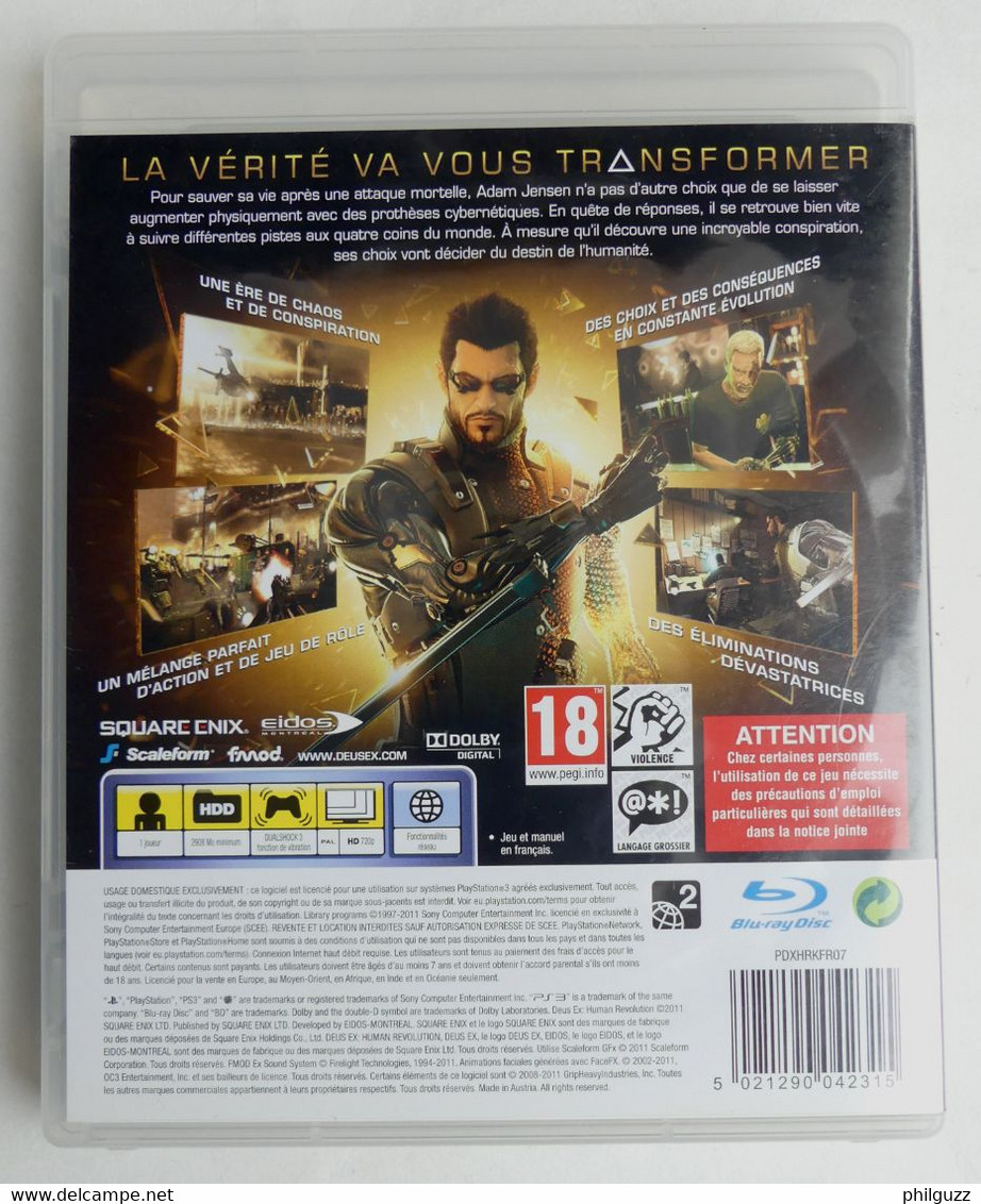 JEU PLAYSTATION PS3 DEUS EX HUMAN REVOLUTION AVEC BOITIER ET LIVRET - PS3