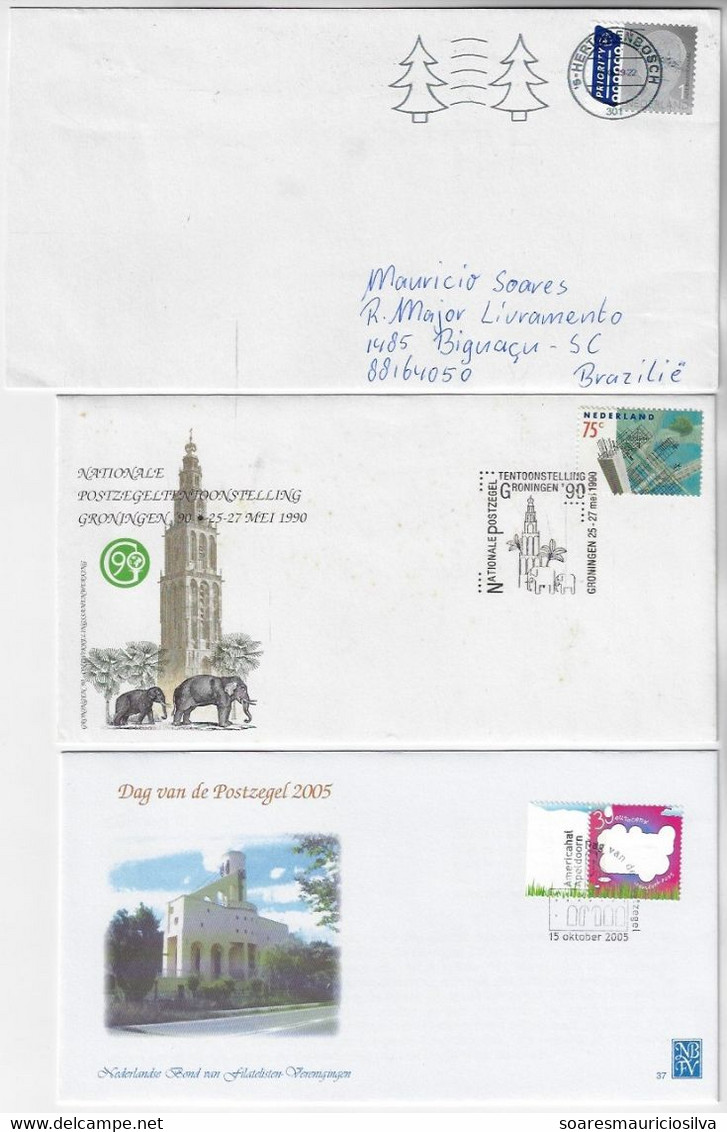 Netherlands 1990 2005 2019 3 Cover FDC 3 Stamp pine Tree Christmas Flora Wood Elephant Architecture - Brieven En Documenten