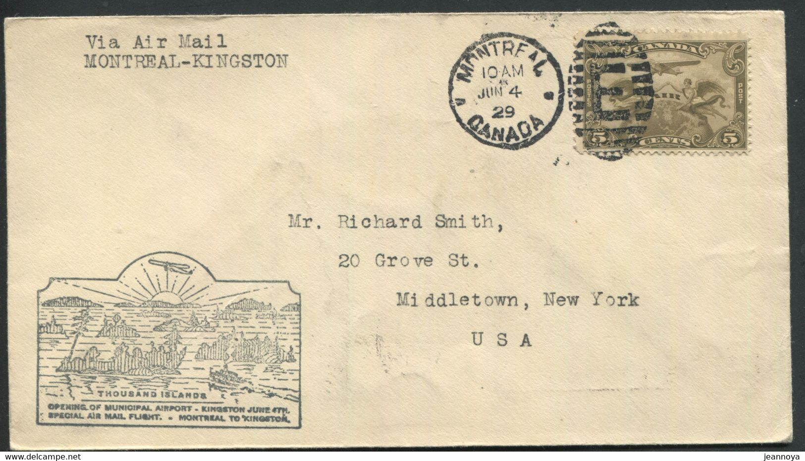 CANADA -  PA N° 1 / 1er. VOL MONTREAL-KINGSTON LE 4/6/1929 ( MULLER N° 143 ) - SUP - Primi Voli