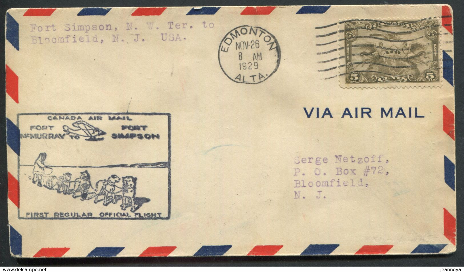 CANADA -  PA N° 1 / 1er. VOL Ft. MAC MURRAY-FORT SIMPSON LE 26/11/1929 ( MULLER N° 168 ) - SUP - First Flight Covers