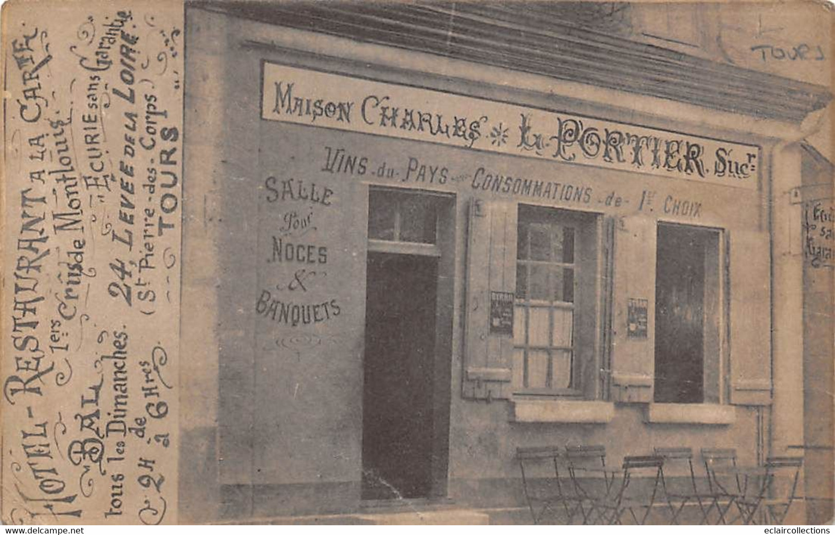 Saint-Pierre-des-Corps     37     Ou Tours   Hôtel Restaurant  L. Portier 24 Levée De La Loire        (voir Scan) - Autres & Non Classés