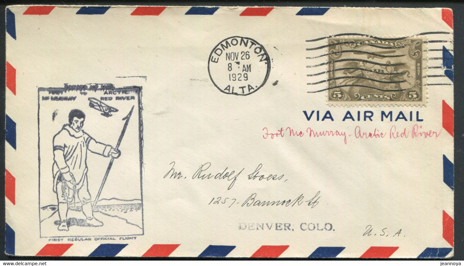 CANADA -  PA N° 1 / 1er. VOL Ft. MAC MURRAY-ARTIC RED RIVER LE 26/11/1929 ( MULLER N° 168 ) - SUP - First Flight Covers