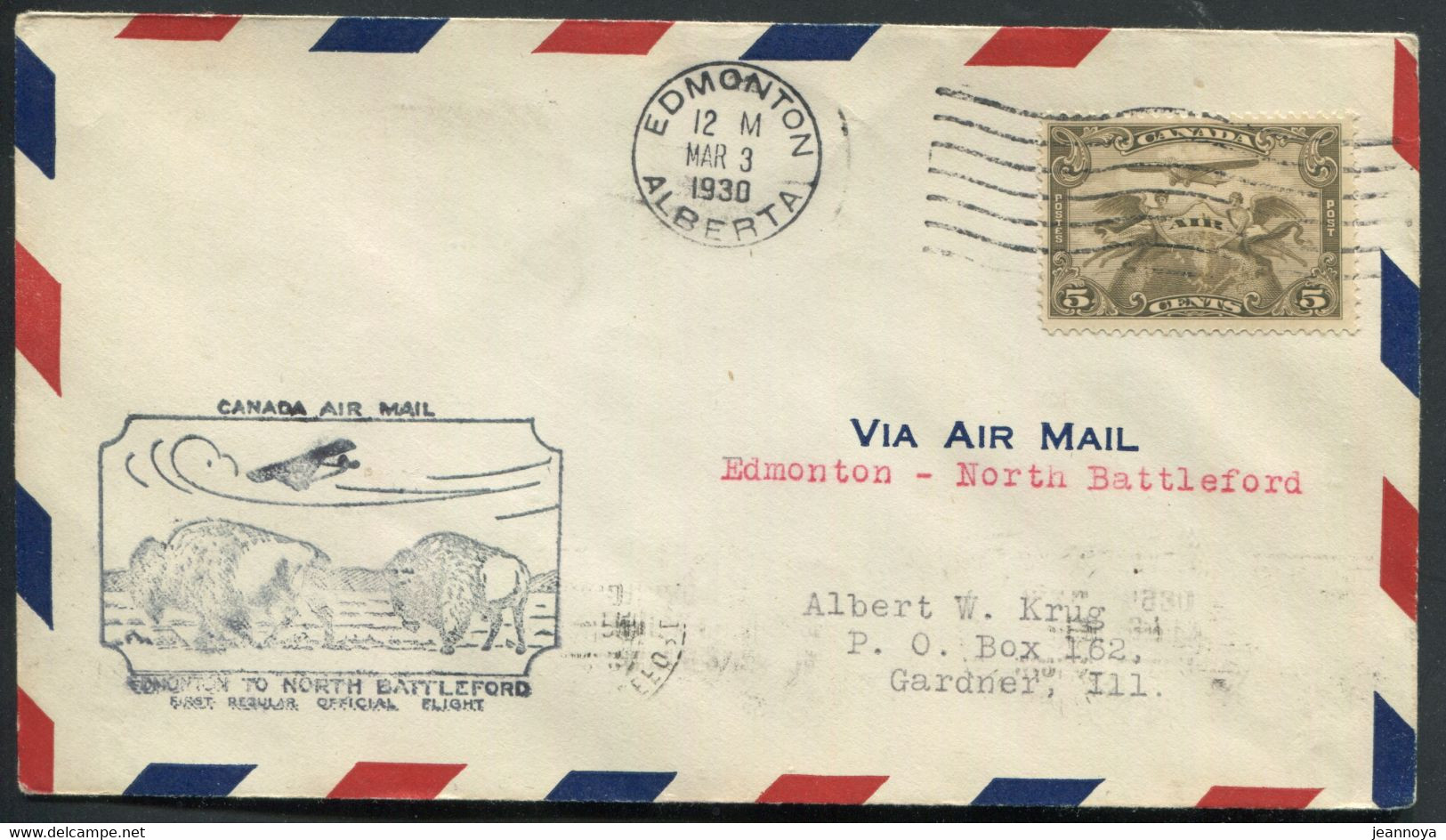 CANADA -  PA N° 1 / 1er. VOL EDMONTON- BATTLEFORD LE 3/3/1930 ( MULLER N° 176 ) - SUP - First Flight Covers