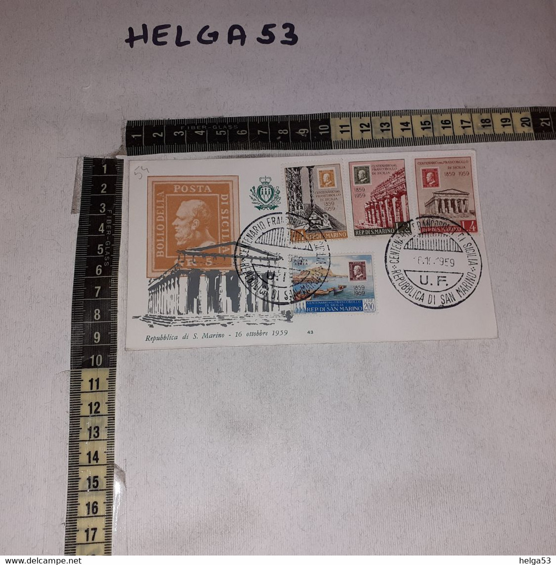 FB10790 SAN MARINO FDC ALA TIMBRO ANNULLO 1959 CENTENARIO FRANCOBOLLI DI SICILIA - FDC