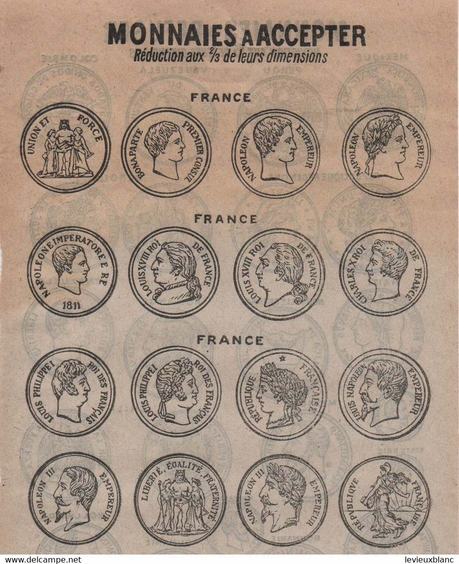 Page D'Agenda De Bureau Ancien/Monnaies D'Or Et D'Argent/Monnaies à Accepter/Monnaies à Refuser/Vers 1880-1890   BILL213 - Francés