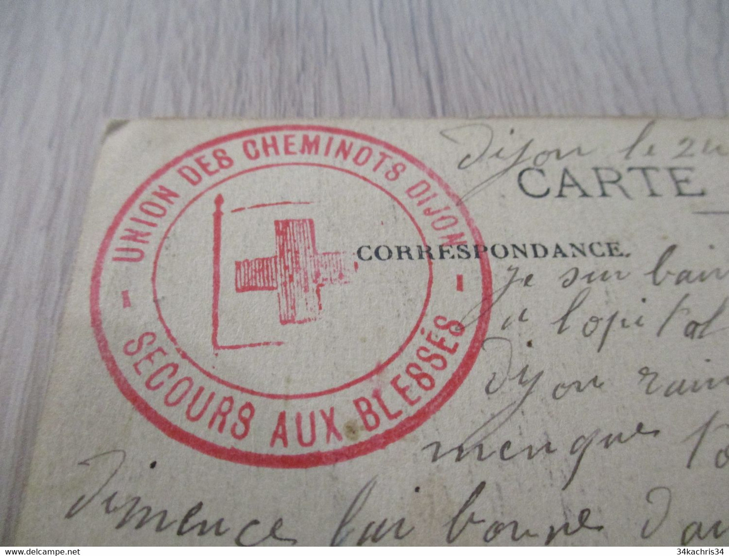 Sur CPA Fixin Cachet Militaire Rouge Union Des Cheminots Dijon Croix Rouge Secours Aux Blessés - WW I