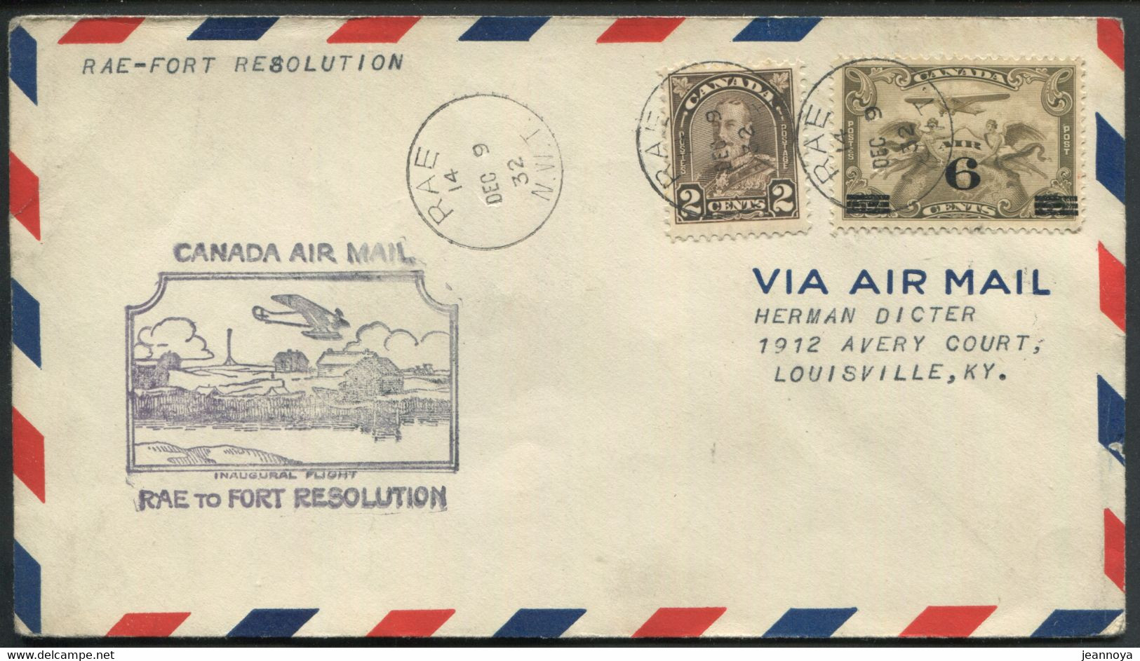 CANADA -  N° 144 + PA N° 3 / 1er. VOL RAE- FORT RESOLUTION LE 9/12/1932 ( MULLER N° 230 ) - SUP - First Flight Covers