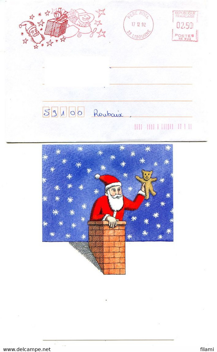 Lettre EMA Pére Noël Avec Carte De Libourne 17.12.1992 Libourne - EMA (Print Machine)