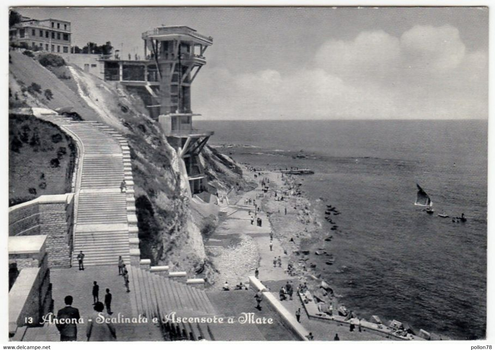 13 - ANCONA - SCALINATA E ASCENSORE A MARE - 1962 - Ancona