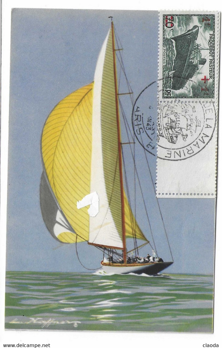 59 SM - SALON DE LA MARINE 1943 - YACHTS - AVEC SON SPINNAKER -Illustrateur L. HAFFNER -  Cachet à Date 14  Juin 1943 - Posta Marittima