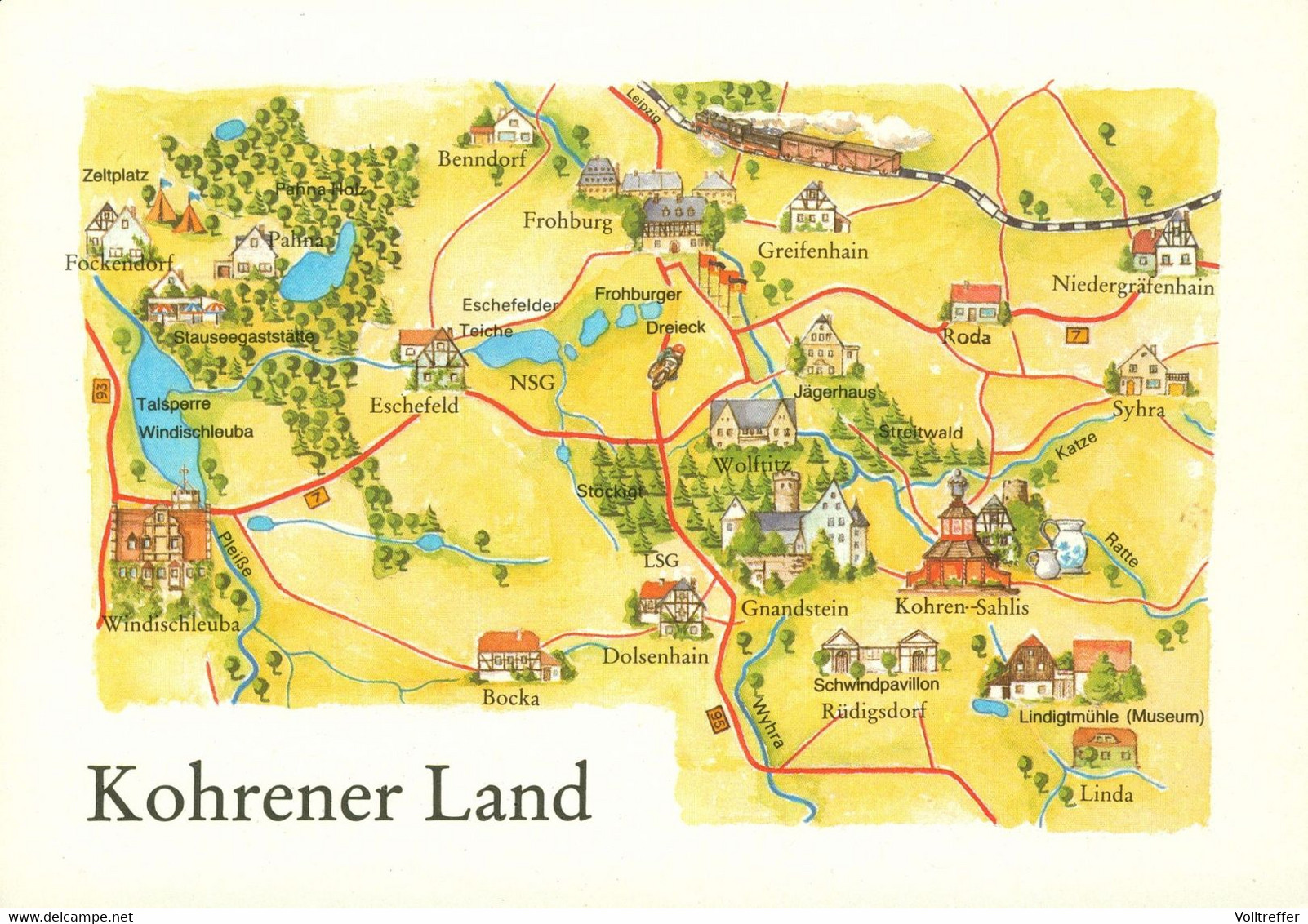 DDR AK Landkarte, Kohrener Land, Zeichnung - Kohren-Sahlis