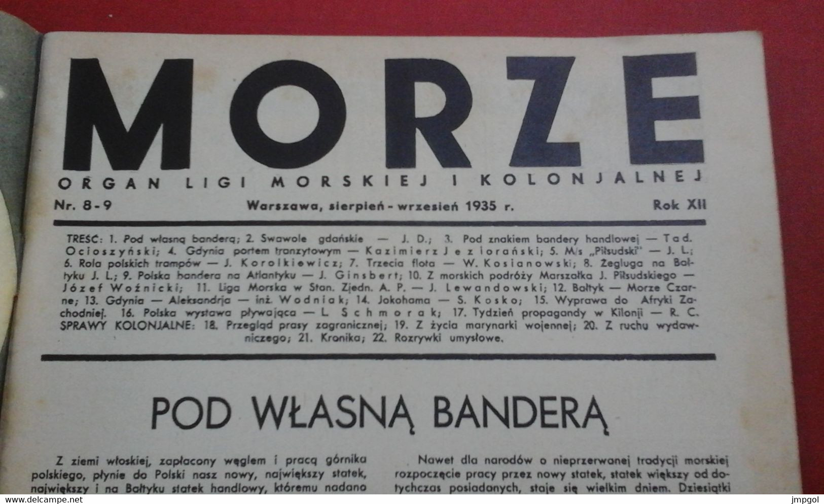 MORZE (la Mer) Août Septembre 1935 Gdynia Naviguer Sur La Mer Baltique Yokohama Shangaï Mer Noire Alexandrie - Magazines