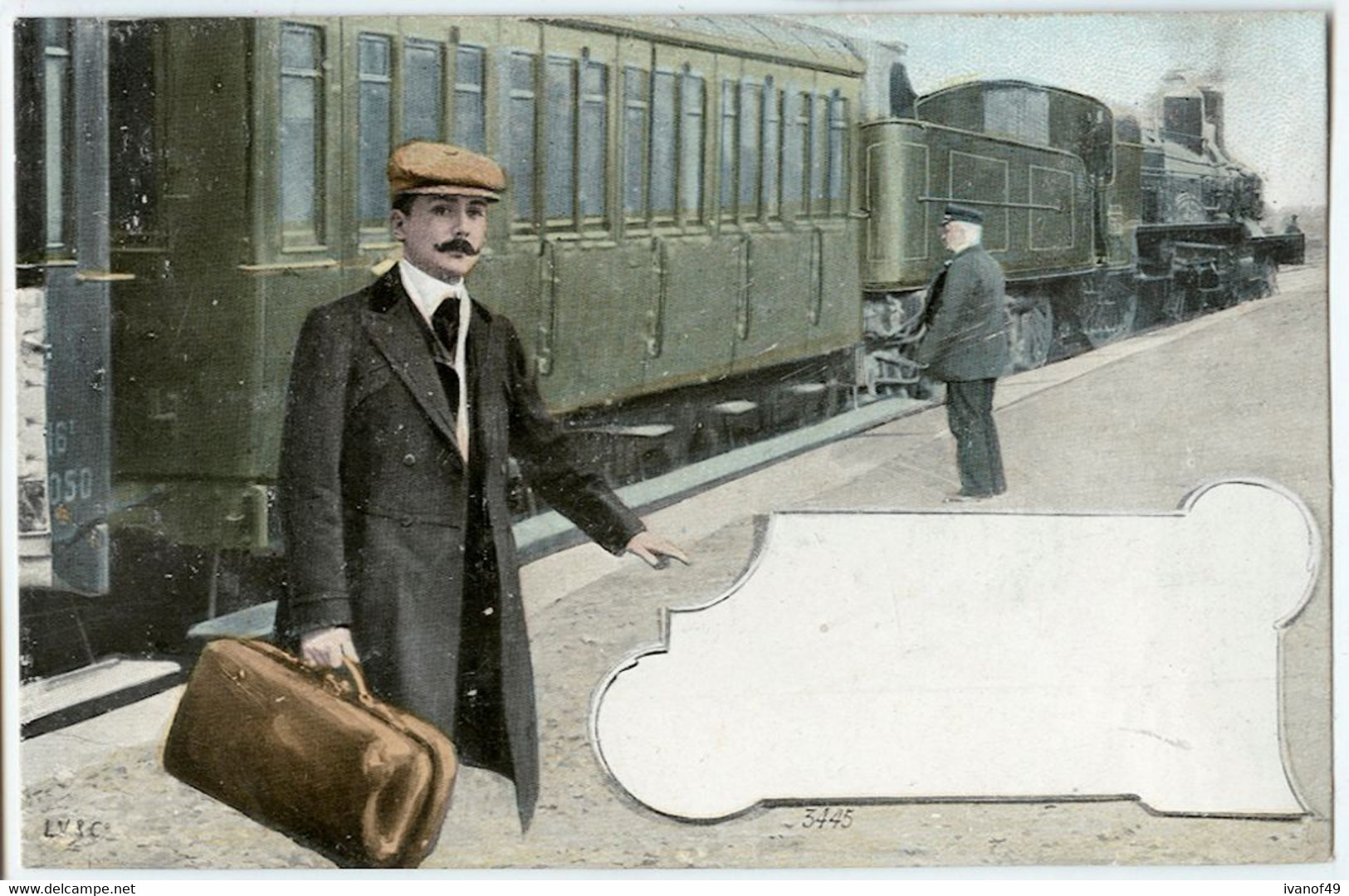 HOMME DESCENDANT D'UN WAGON DE TRAIN A VAPEUR - CPA - L.V & CIE AQUA PHOTO - Stations With Trains