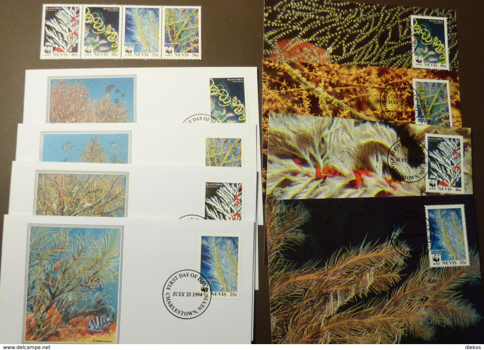 1994 Nevis WWF Schwarze Korallen Mi. 836-839 Fauna  Animals  Sealife  Corals Maxi Card FDC MNH ** #cover 4947 - Collections, Lots & Séries