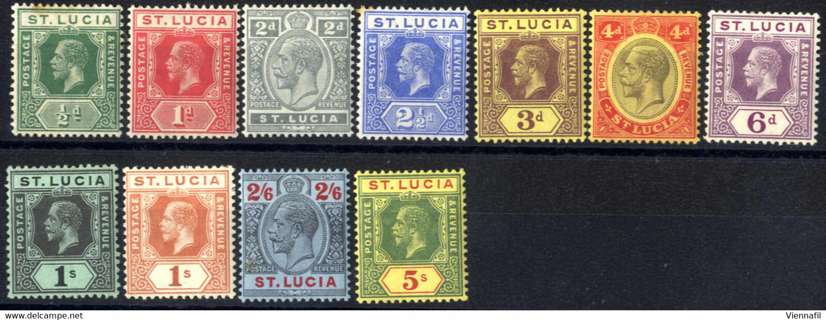 * 1912/18, König Georg V, Komplette Serie 11 Werte, Wz. 4 Ungebraucht, SG 78-88 Mi. 53-62 - St.Lucia (...-1978)