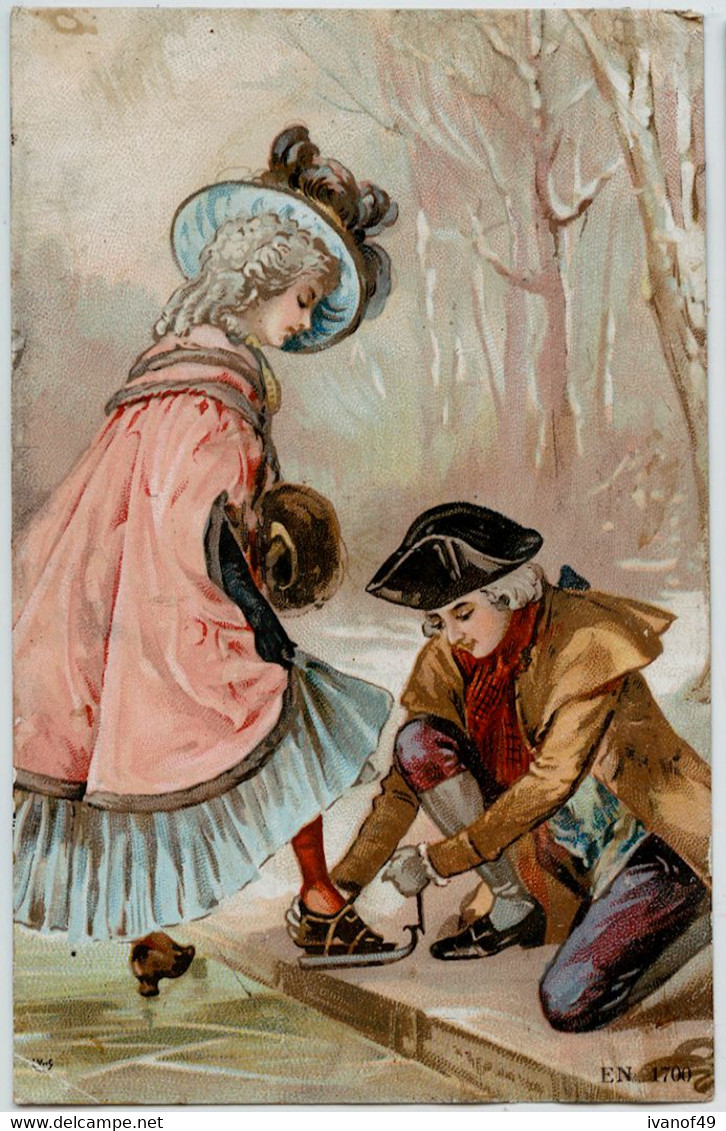 Fantaisie - CPA - Patinage Sur Glace  En 1700 - Jeune Couple, Décor D'hiver - Pattinaggio Artistico