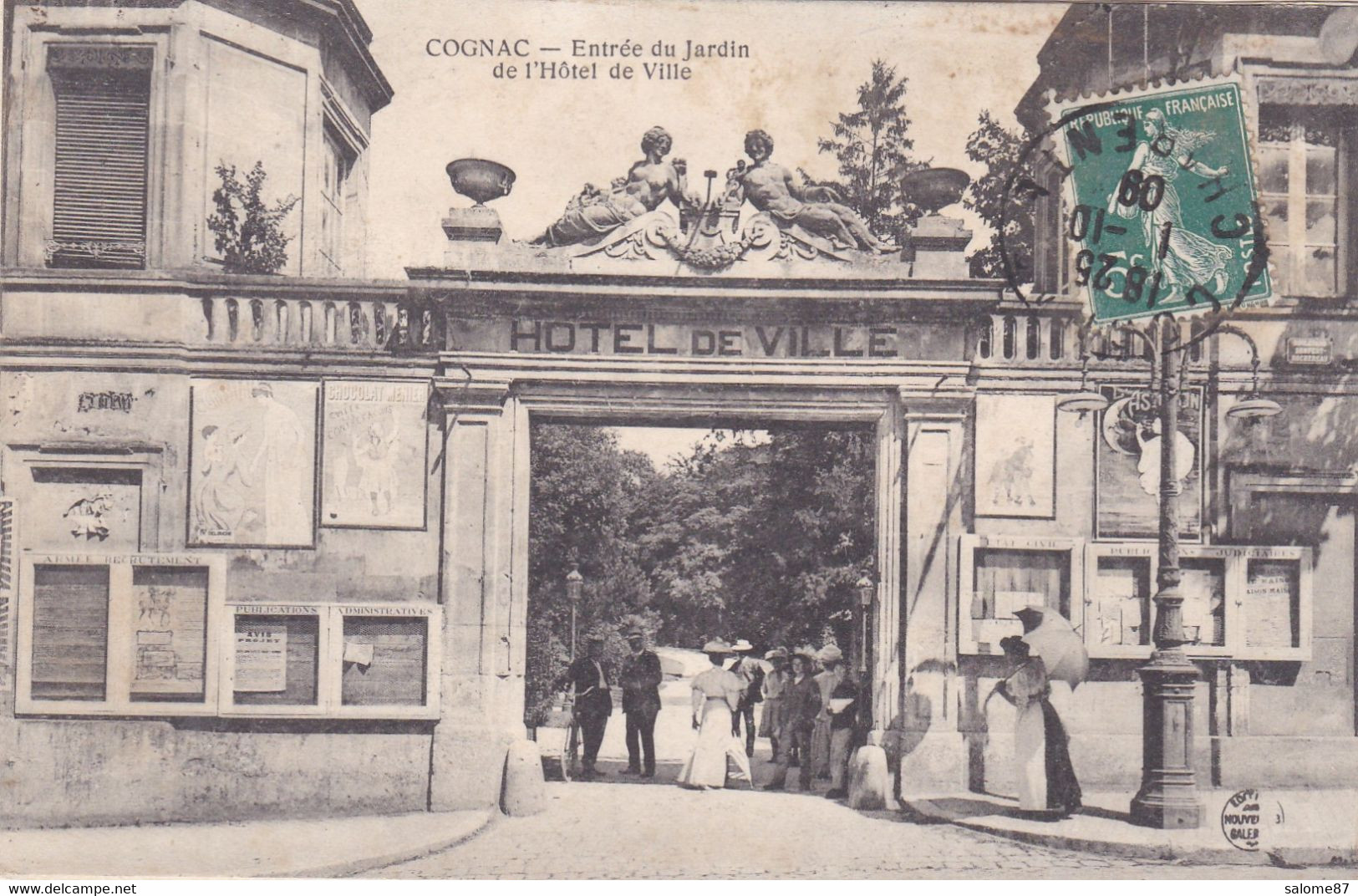 Cpa COGNAC ENTREE DU JARDIN DE L HOTEL DE VILLE 1909 - Cognac