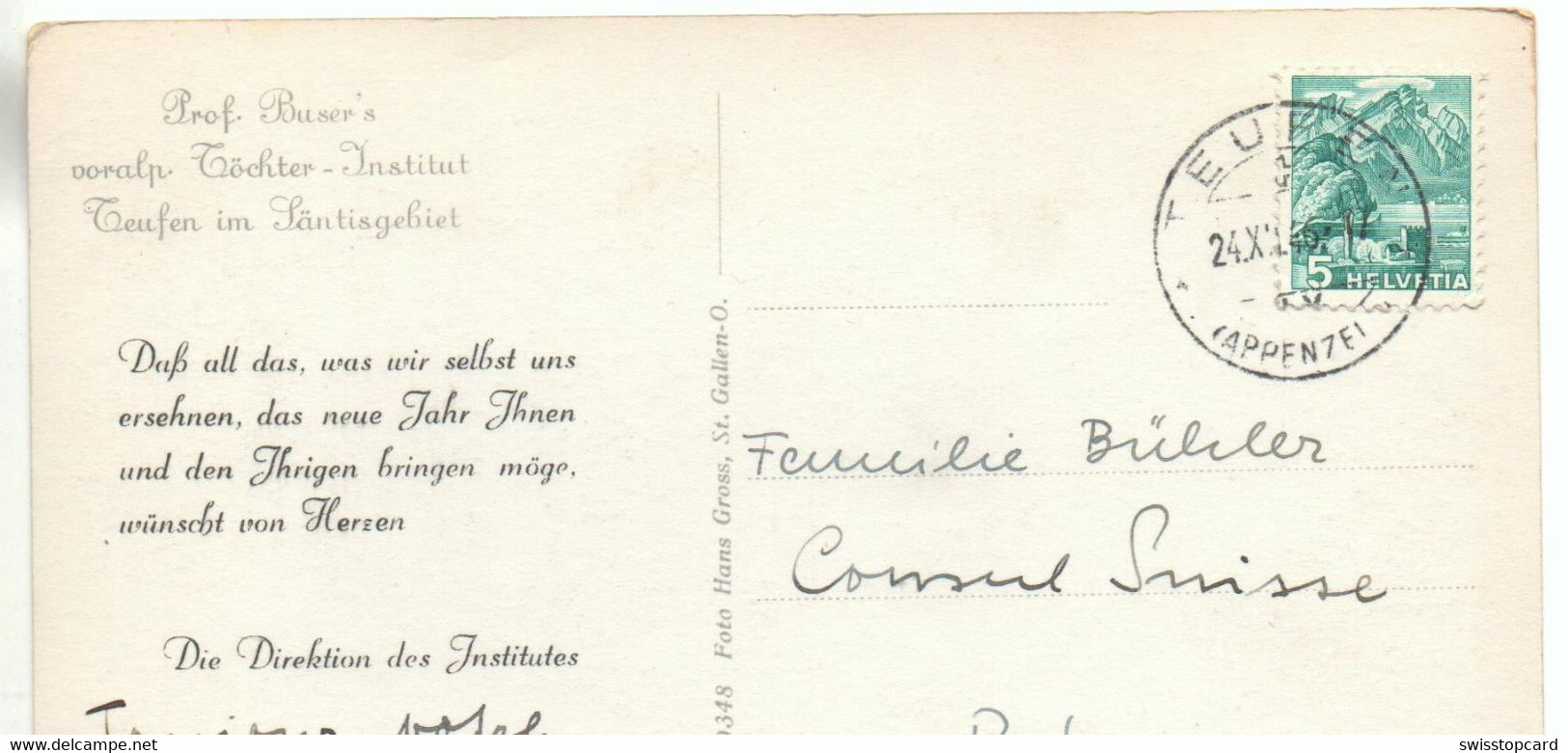 SÄNTISGEBIET Skigebiet Touren-Ski-Läufer Gel. 1946 V. Teufen Signiert. Prof. Buser Töchter-Institut - Teufen