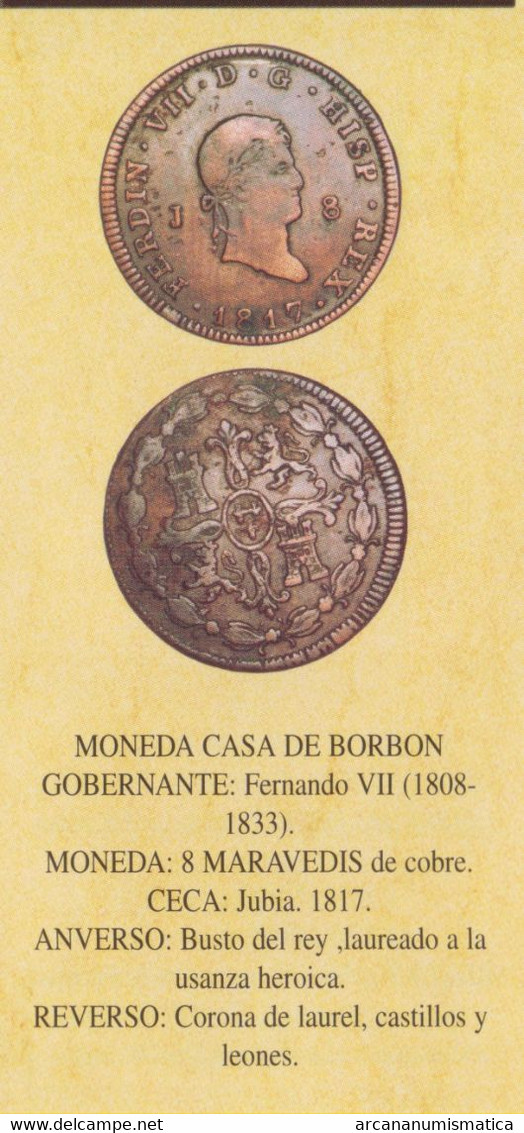 FERNANDO VII (1.808-1.833) 8 MARAVEDIS 1.817 COBRE Ceca JUBIA RÉPLICA   DL-12.787 -  Essays & New Minting