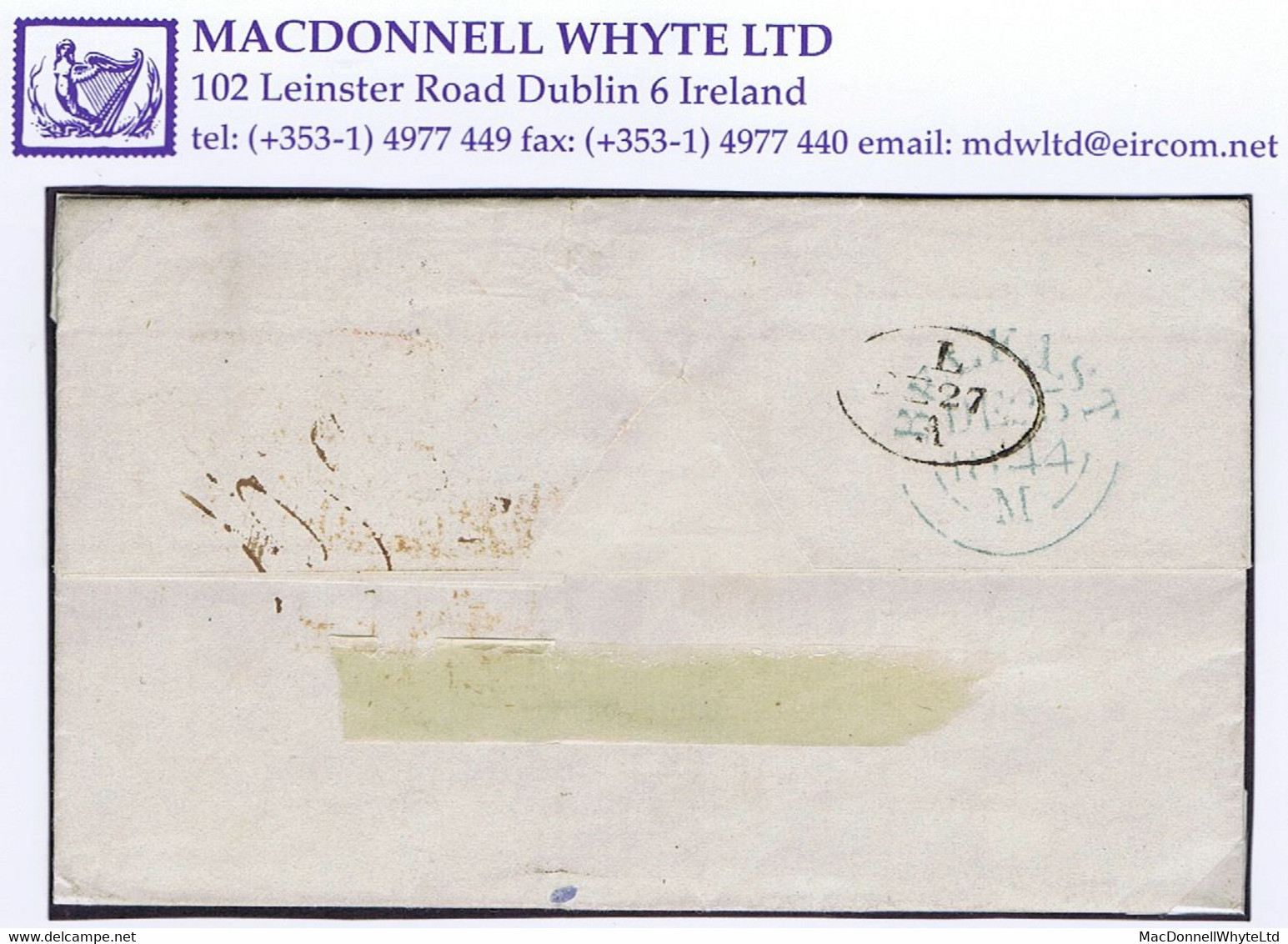 Ireland Transatlantic Maritime Belfast 1844 Letter Christmas Day To Abraham Bell In New York Framed PAID AT BELFAST - Préphilatélie