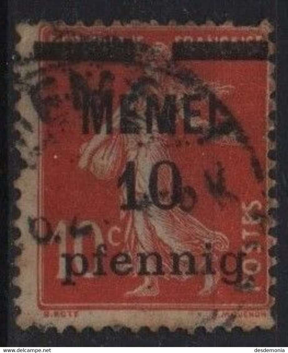 France Colonie Memel Maury 2A (Yvert 2) O Semeuse Sur Papier GC De Septembre 1920 Surchargé (2 Dents Manquantes) - Gebruikt