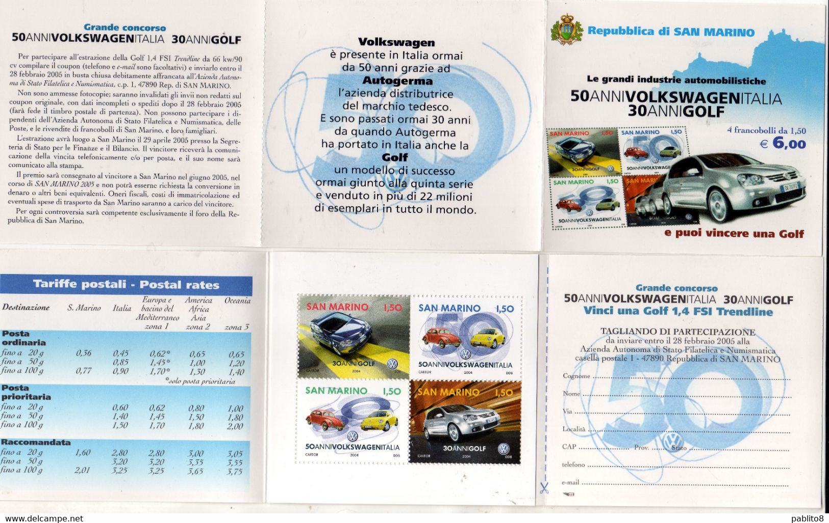 REPUBBLICA DI SAN MARINO 2004 LE GRANDI INDUSTRIE AUTOMOBILISTICHE VOLKSWAGEN GOLF LIBRETTO BOOKLET NUOVO UNUSED MNH - Markenheftchen