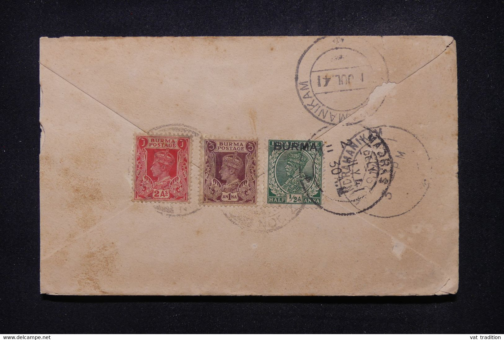 BIRMANIE - Enveloppe De Zigon Pour Madras En 1941, Affranchissement Au Verso - L 107612 - Burma (...-1947)
