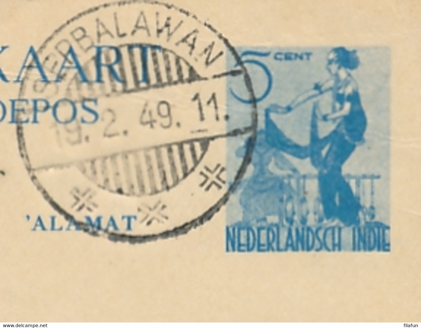 Nederlands Indië - 1949 - 5 Cent Danseres, Briefkaart G78b Van LB Serbalawan Naar Medan - Indie Olandesi