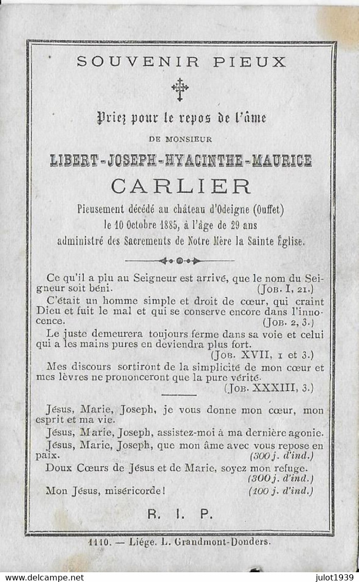 OUFFET ..-- Mr Libert CARLIER , Né En 1856 , Décédé Au CHATEAU  D' ODEIGNE En 1885 . - Ouffet