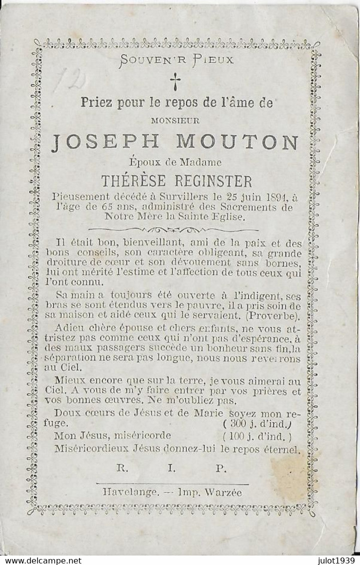 OUFFET ..-- Mr Joseph MOUTON , époux De Mme Thérèse REGINSTER , Né En 1829 , Décédé En 1894 à SURVILLERS . - Ouffet