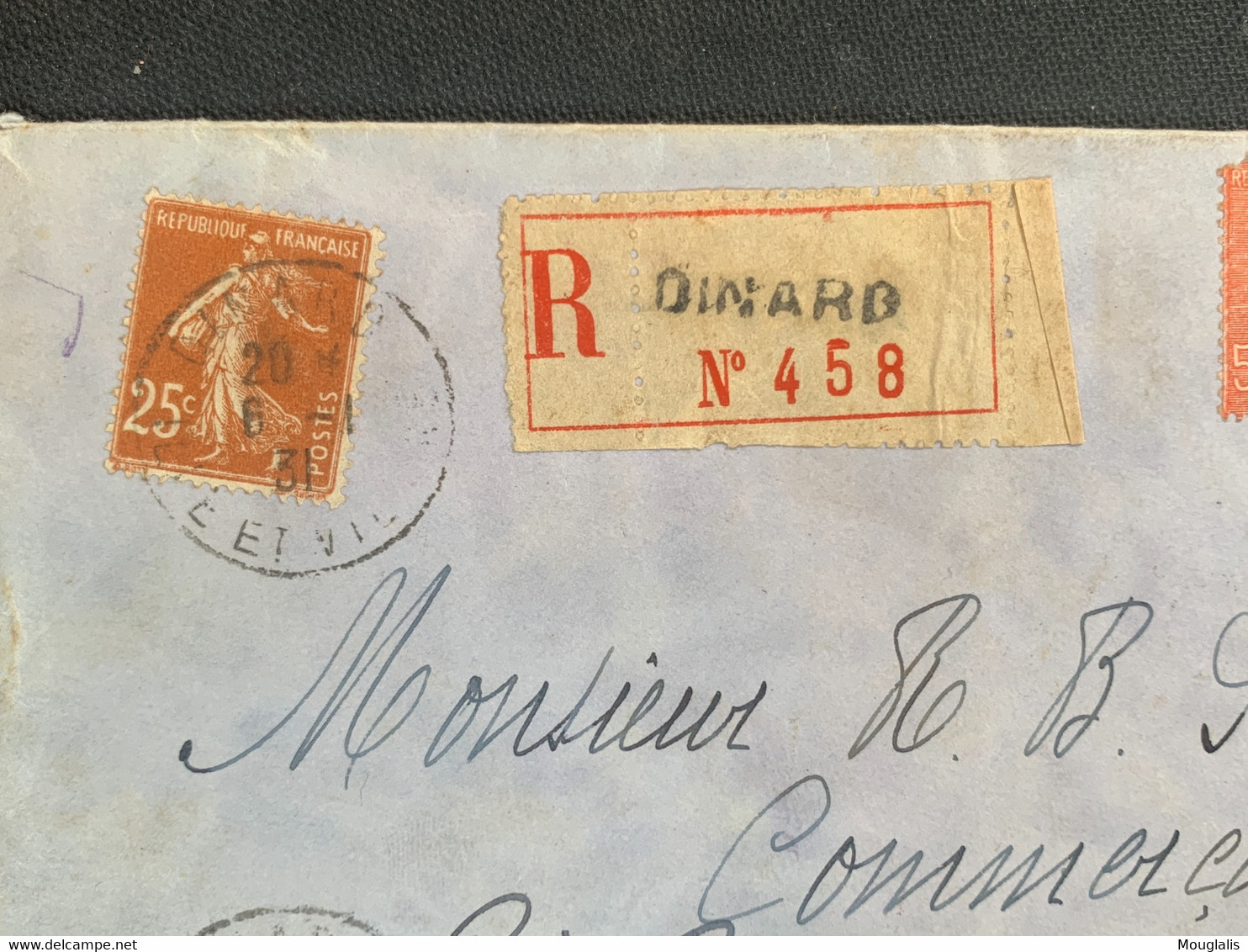 Lettre Semeuse Recommandée De Dinard Vers Le Congo Belge 6/01/1931 A.E.F - 1903-60 Semeuse Lignée