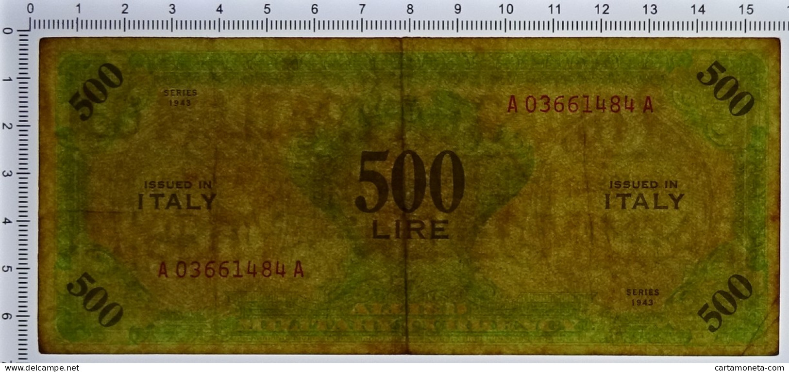 500 LIRE OCCUPAZIONE AMERICANA IN ITALIA MONOLINGUA BEP 1943 BB/BB+ - Occupation Alliés Seconde Guerre Mondiale