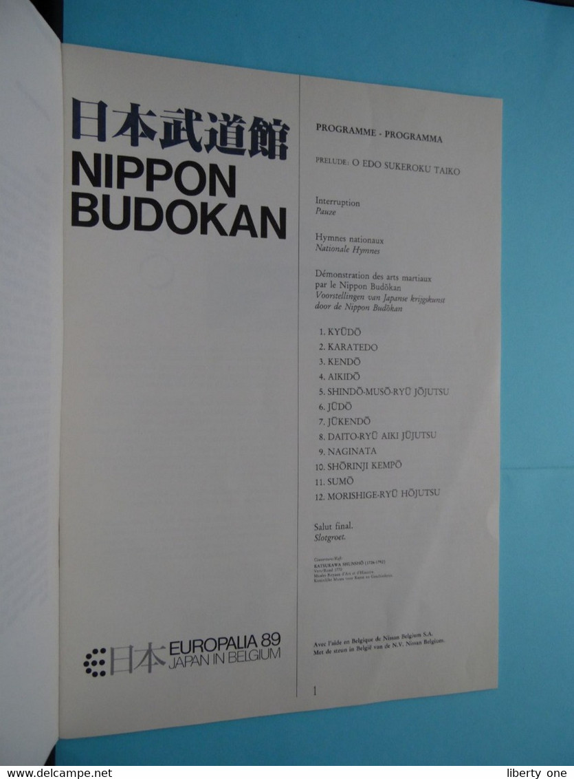 NIPPON BUDOKAN ( O Edo Sukeroku Taiko ) Europalia 89 - JAPAN In Belgium ( Format A4 + Addendum ) See Scans ! - Programs