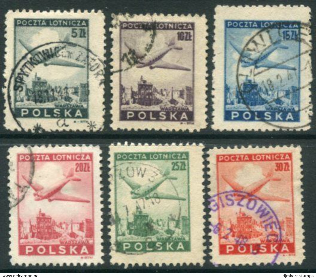 POLAND 1946 Airmail Definitive Used.  Michel 428-33 - Oblitérés