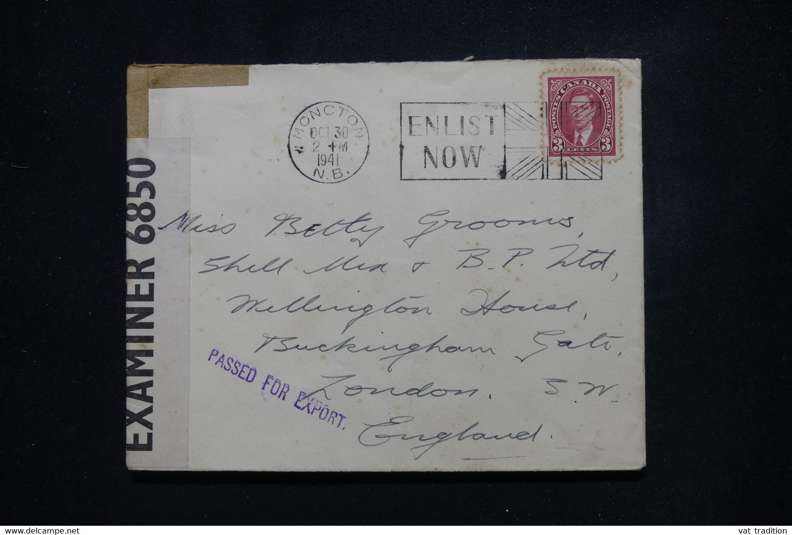 CANADA - Enveloppe De Moncton Pour Londres En 1941 Avec Contrôle Postal - L 107697 - Cartas & Documentos
