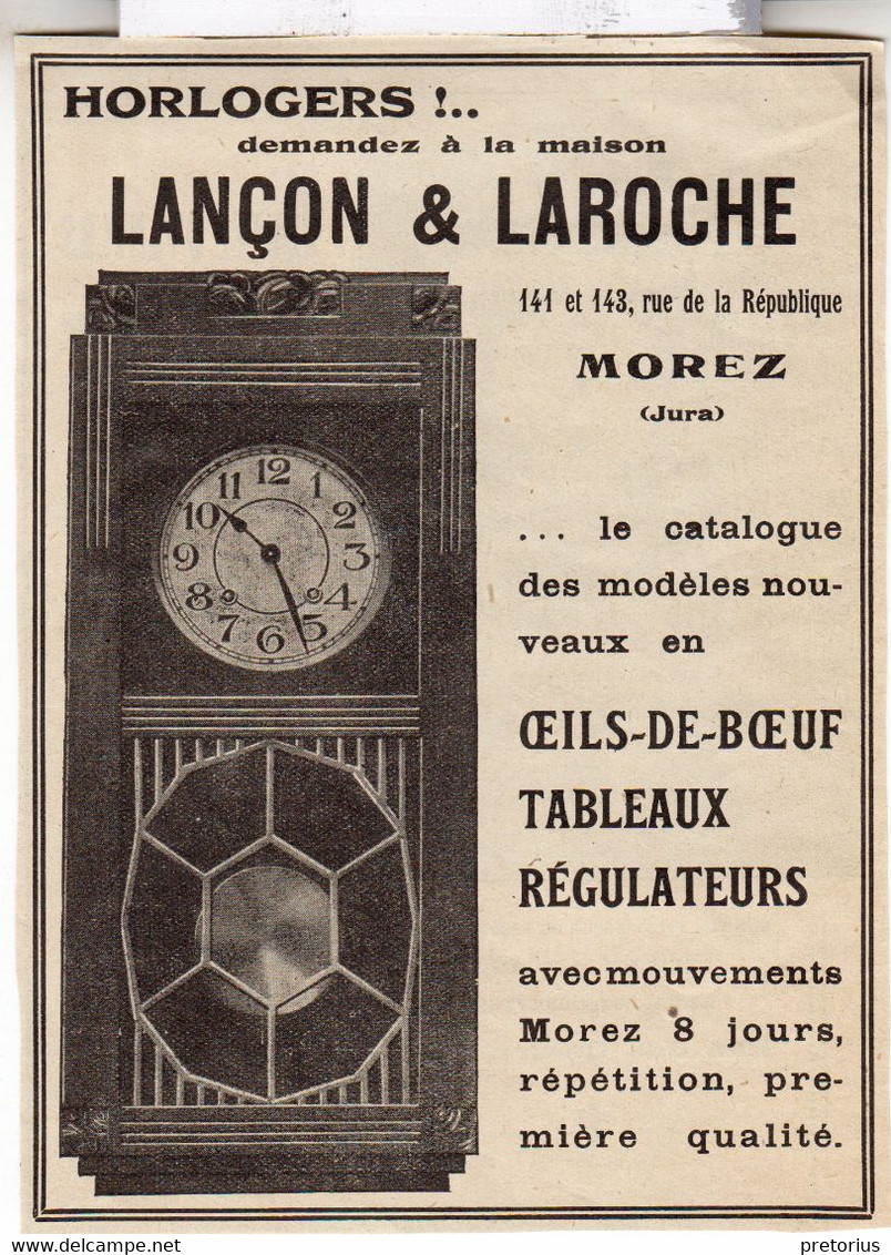 RARE PUB SUR PAPIER - 1907 - LANCON & LAROCHE - HORLOGE - MOREZ - JURA- VINTAGE - Wandklokken