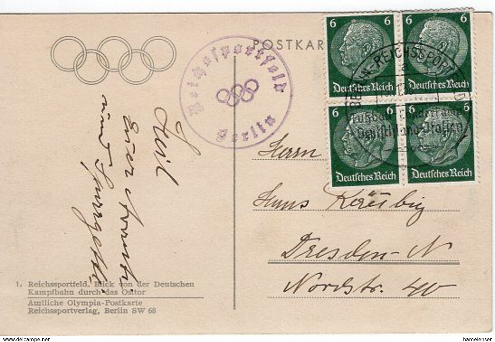 49573 - Deutsches Reich - 1938 - 6Pfg. Hindenburg 田 A. Ans.-Kte. M. SoStpl. FUSSBALL LAENDERKAMPF DEUTSCHLAND-ITALIEN - Briefe U. Dokumente