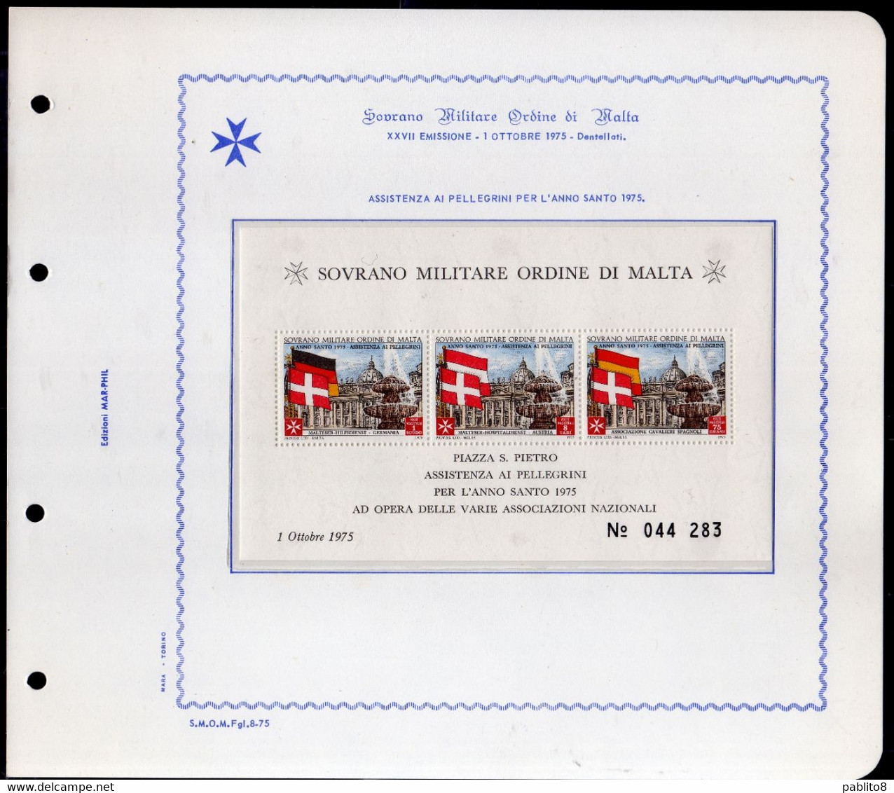 SMOM SOVRANO ORDINE MILITARE DI MALTA 1975 ASSISTENZA AI PELLEGRINI PER L'ANNO SANTO BLOCCO FOGLIETTO BLOCK SHEET MNH - Malte (Ordre De)