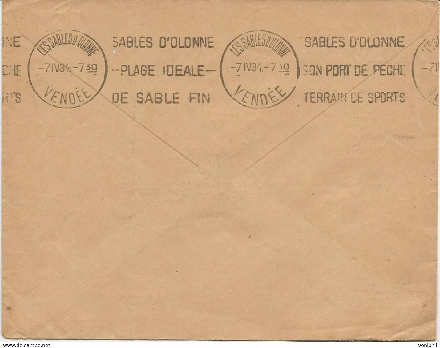 LETTRE AFFRANCHIE N° 190 + N° 291 - TOUS BORD DE FEUILLE - VOIR AU DOS FLAMME SABLES D'OLONNE- - 1921-1960: Periodo Moderno