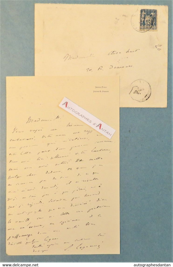 L.A.S 1892 Ernest LEGOUVE écrivain Poète à Elisa HUET (?) - Seine Port (Seine Et Marne) - Lettre Autographe - Writers
