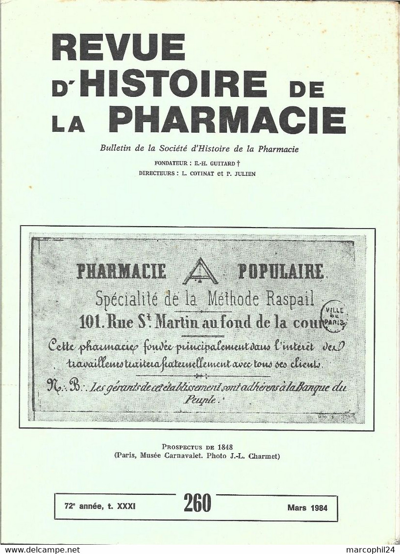REVUE D'HISTOIRE De La PHARMACIE - N° 260, T XXXI, 1984 = Henri MOISSAN + ALCHIMIE + CARICATURES POLITIQUES ITALIENNES - Medicina & Salud