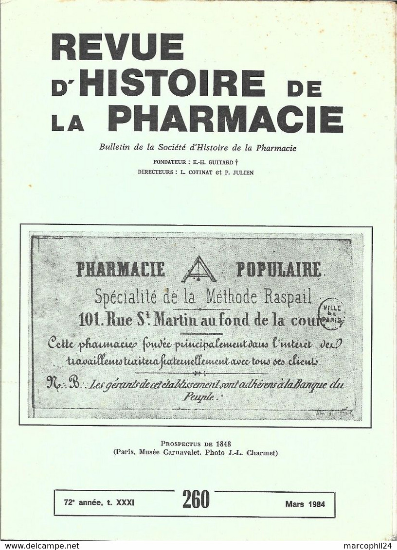 REVUE D'HISTOIRE De La PHARMACIE - N° 260, T XXXI, 1984 = Henri MOISSAN + ALCHIMIE + CARICATURES POLITIQUES ITALIENNES - Geneeskunde & Gezondheid