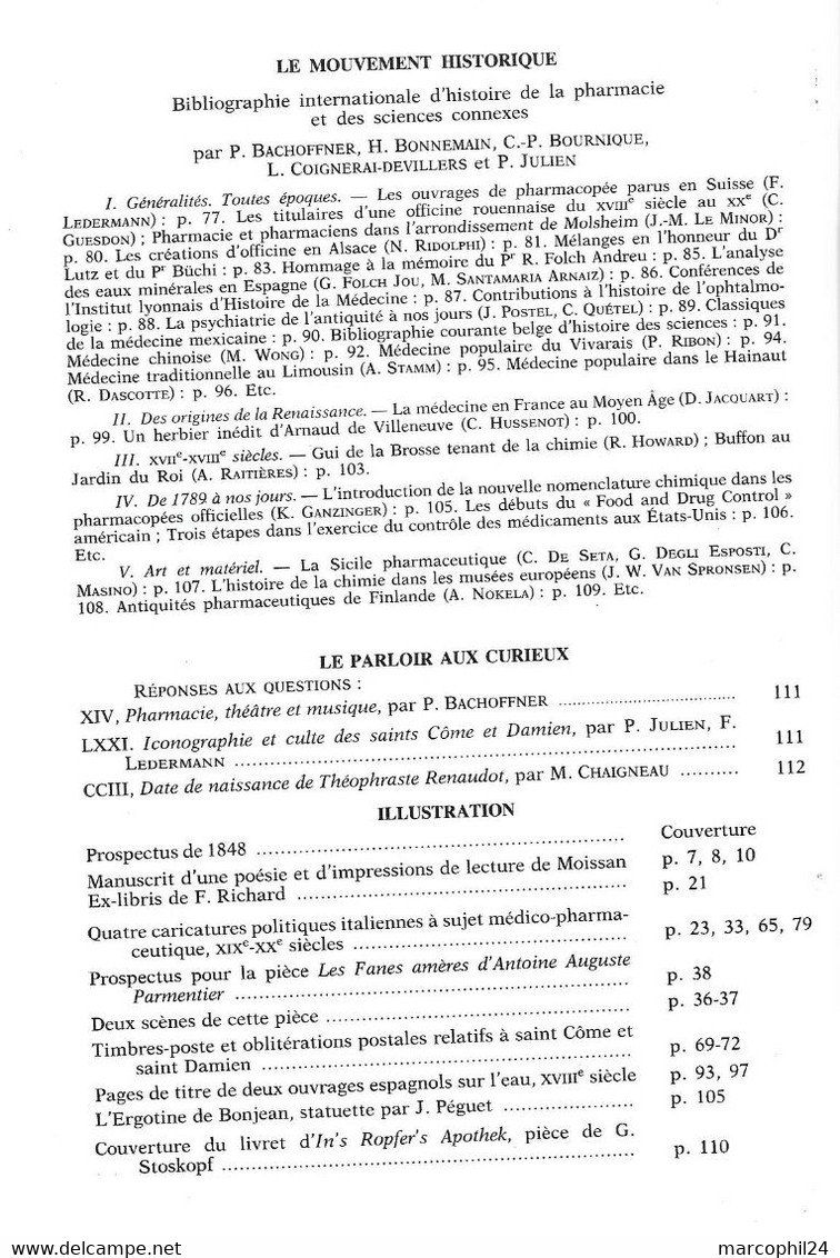 REVUE D'HISTOIRE De La PHARMACIE - N° 260, T XXXI, 1984 = Henri MOISSAN + ALCHIMIE + CARICATURES POLITIQUES ITALIENNES - Médecine & Santé