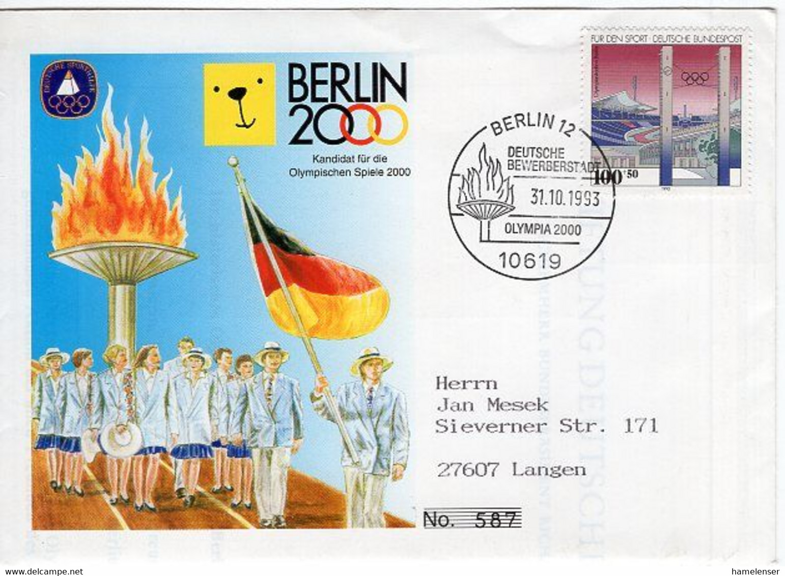 49642 - Bund - 1993 - 100Pfg. Sport EF A. Bf. M. SoStpl. BERLIN - BEWERBERSTADT OLYMPIA 2000 -> Langen - Zomer 2000: Sydney