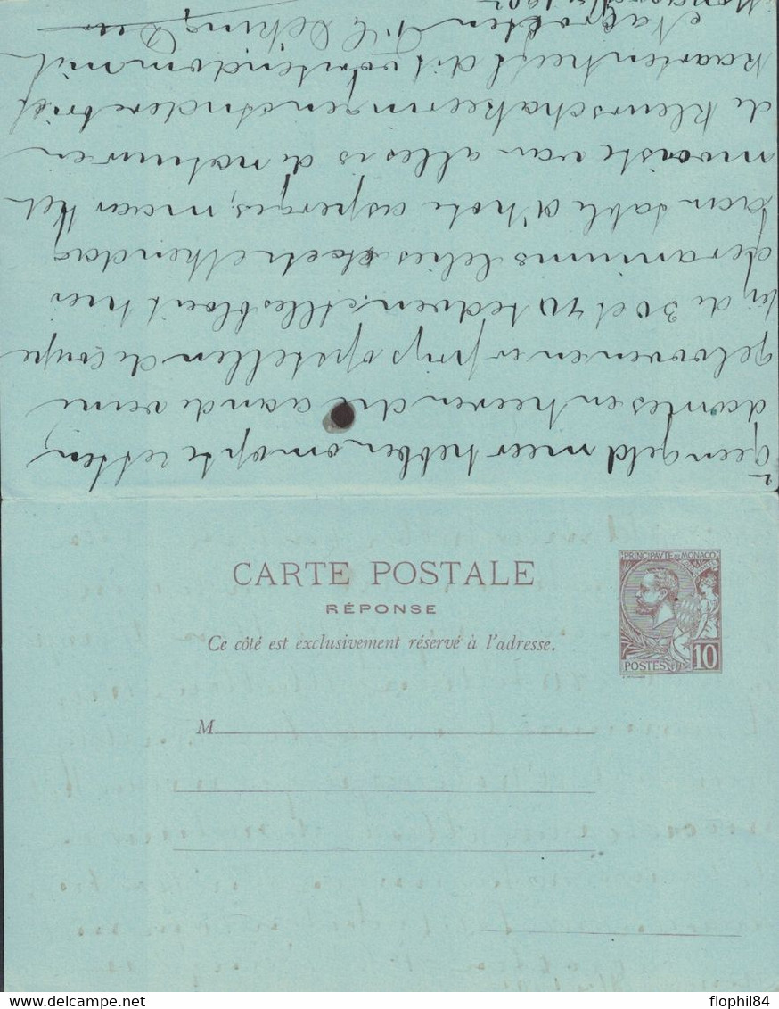 MONTE CARLO - LE 9-4-1902 - ENTIER POSTAL AVEC REPONSE POUR LA HOLLANDE - MARQUE D'ECHANGE D.25 . - Interi Postali