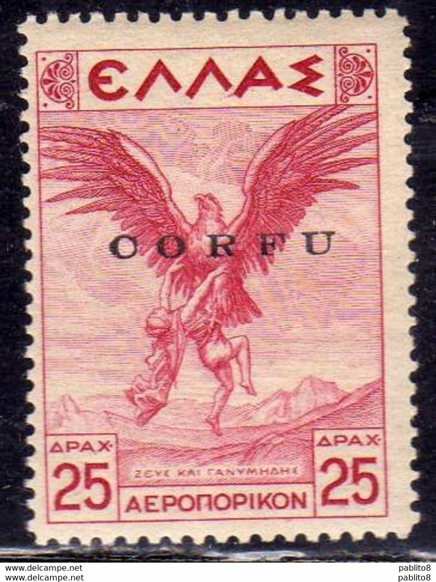 CORFU' 1941 POSTA AEREA SOPRASTAMPATO  DI GRECIA AIR MAIL OVERPRINTED GREECE DRACME 25d MNH FIRMATO SIGNED - Corfù