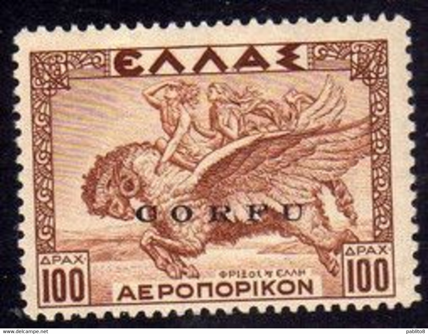 CORFU' 1941 POSTA AEREA SOPRASTAMPATO  DI GRECIA AIR MAIL OVERPRINTED GREECE DRACME 100d MNH FIRMATO SIGNED - Corfu